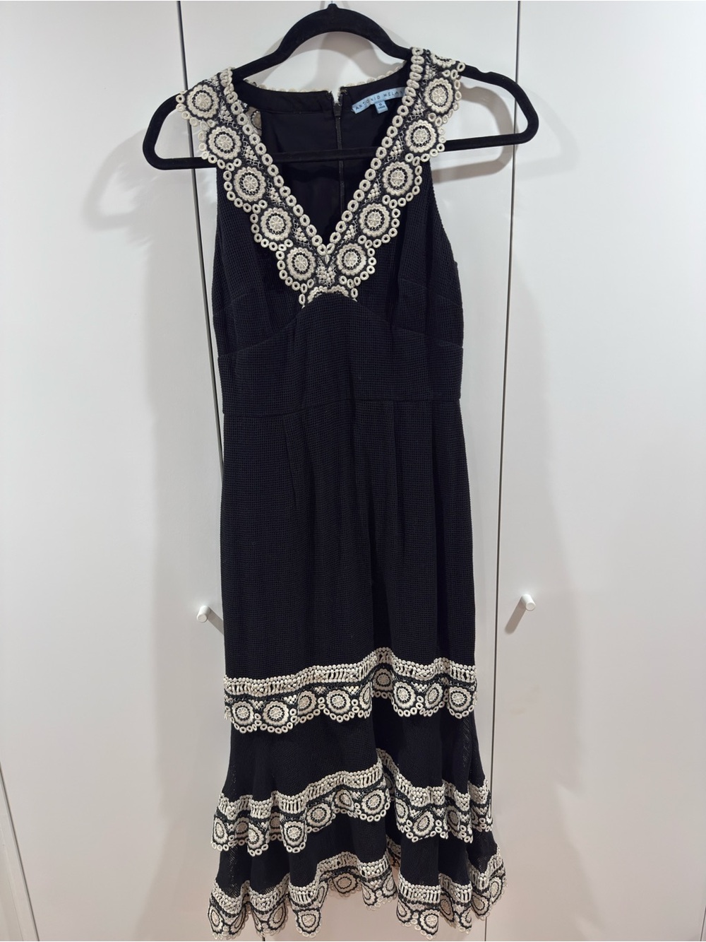ANTONIO MELANI Black Midi Dress with Ivory Crochet Trim